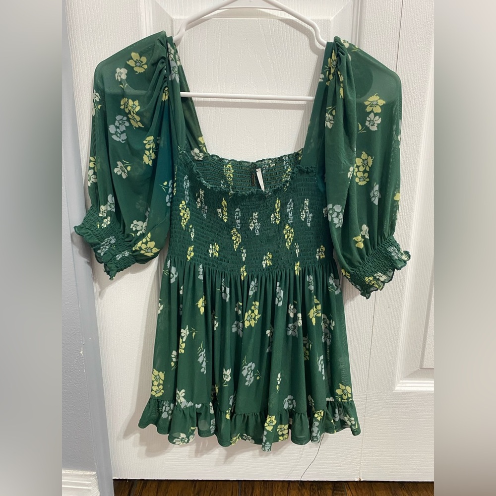 Free People Green Floral Blouse